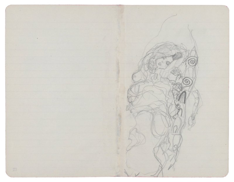 Gustav Klimt, Studie für die linke Figurengruppe im Gemälde "Die Braut" aus dem letzten Skizzenbuch
