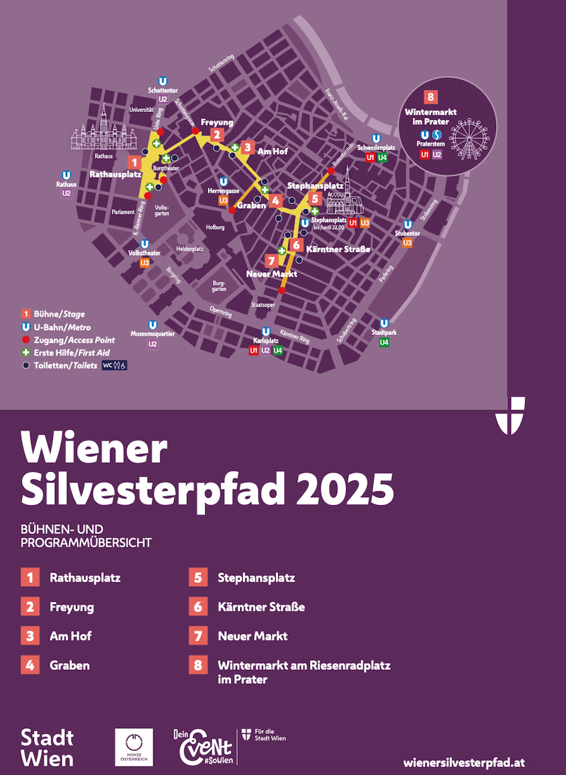 Plan des Silvesterpfads mit allen Bühnen