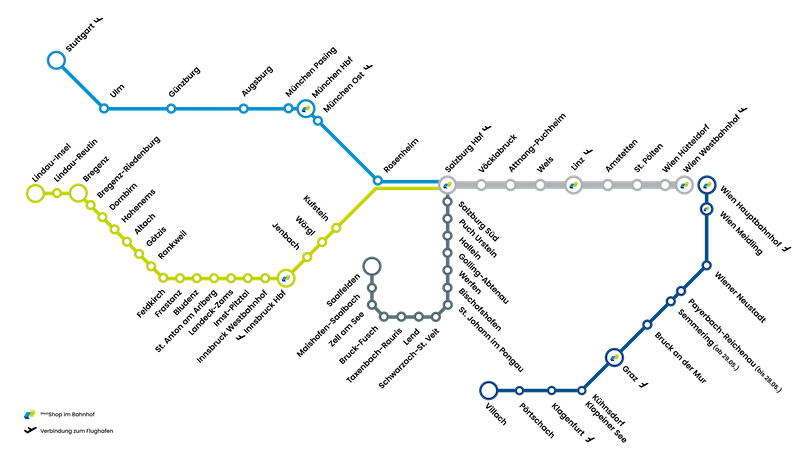  Streckennetz der Westbahn mit ihren einzelnen Stationen. 